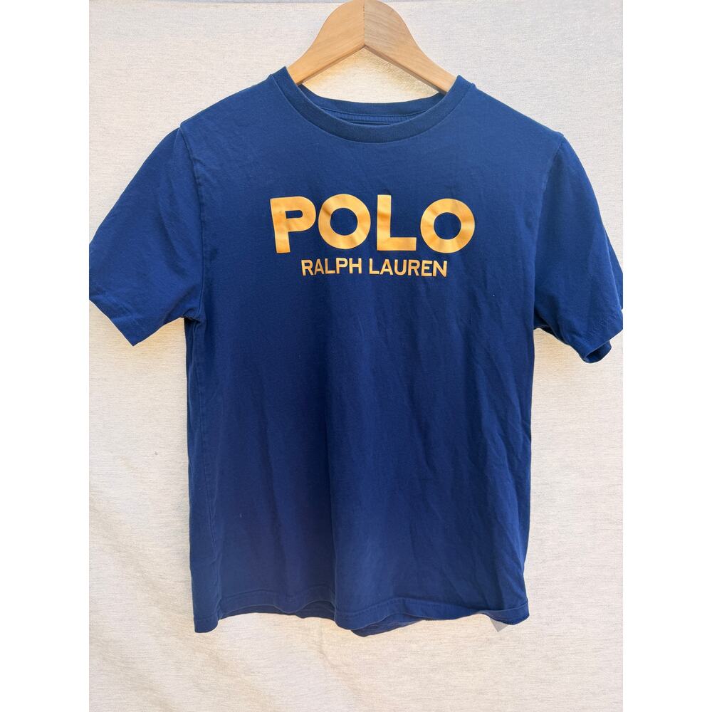 Polo Ralph Lauren Boys Large (14-16) Navy Blue Logo T-Shirt Gold Spellout